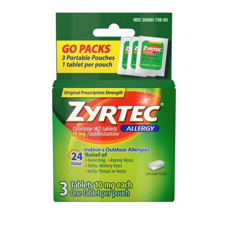 Allergy Tablet 3 Count, PK72 -  ZYRTEC, 3020452